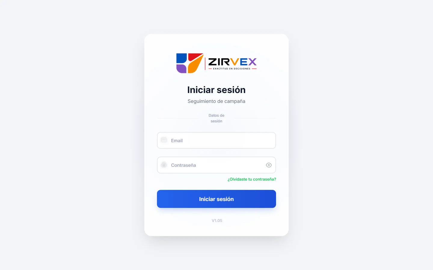 Zirvex — public sign-in screen.